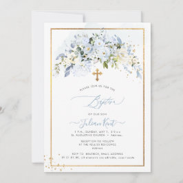 PixDezines H2 Dusty Blue Rose Taufe Einladung