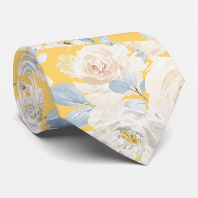 PixDezines H2 Dusty Blue Roses Krawatte (Gerollt)