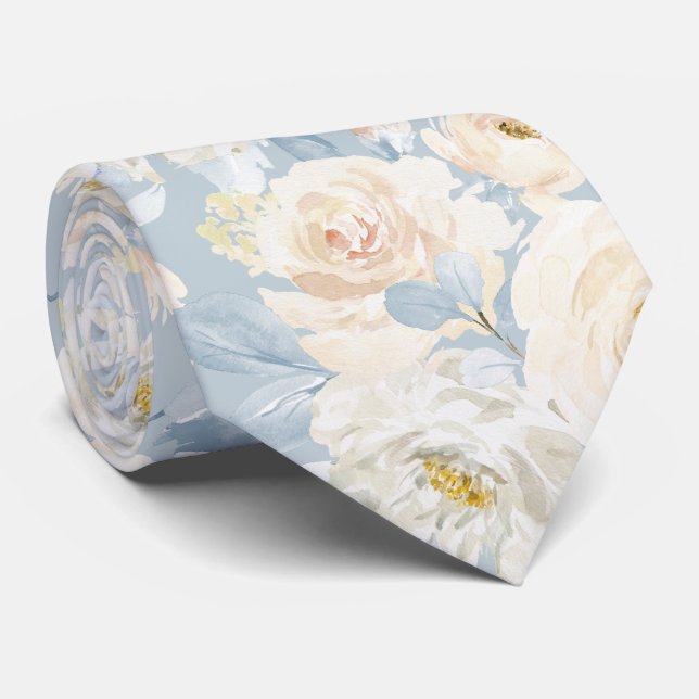 PixDezines H2 Dusty Blue Roses Krawatte (Gerollt)