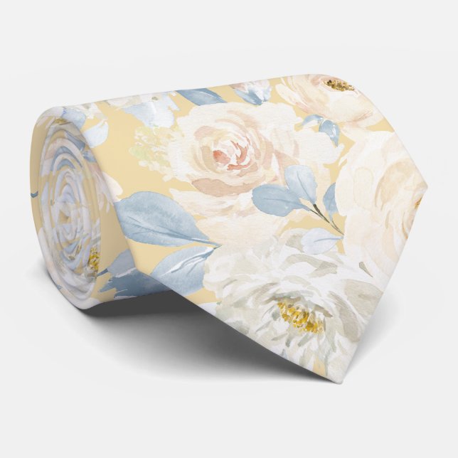 PixDezines H2 Dusty Blue Roses Krawatte (Gerollt)