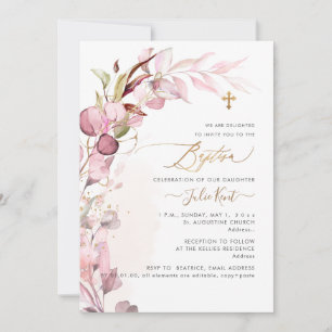 PixDezines H2 Dusty Blush Gum Foliage Taufe Einladung