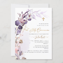 PixDezines H2 Dusty Lila Gum Foliage Communion Einladung