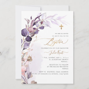 PixDezines H2 Dusty Purple Gum Foliage Taufe Einladung