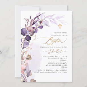 PixDezines H2 Dusty Purple Gum Foliage Taufe Einladung