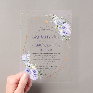 PixDezines H2 Dusty Purple Roses Bat Mitzvah Acryleinladungen