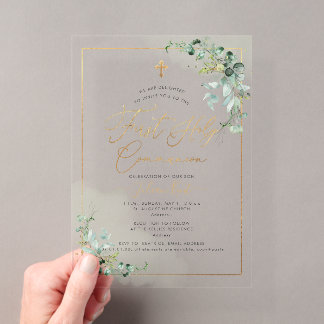 PixDezines H2 Eucalyptus First Holy Communion Invi Acryleinladungen