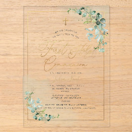 PixDezines H2 Eucalyptus First Holy Communion Invi Acryleinladungen