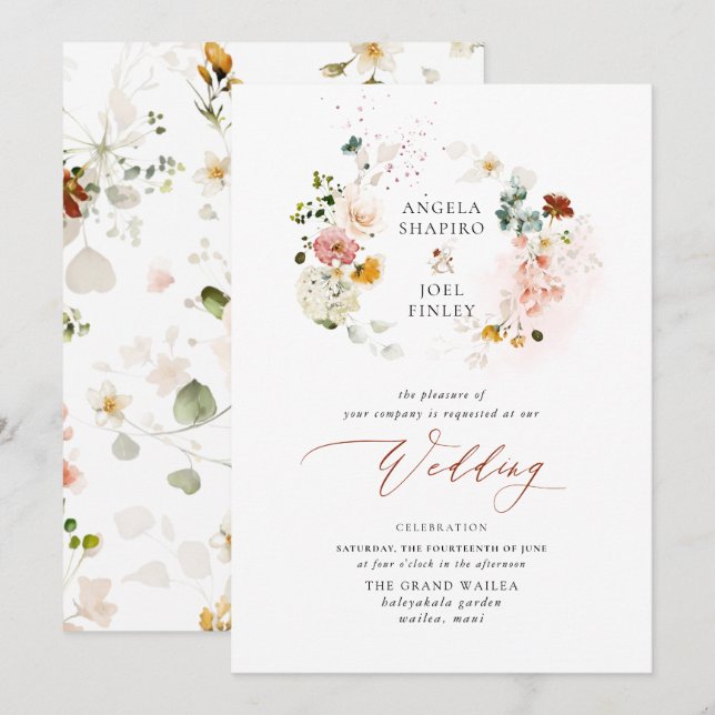 PixDezines H2 Fall Garden Blume Boho Wedding Inv Einladung (Vorne/Hinten)