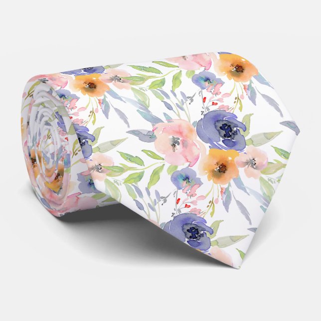 PixDezines H2 Frühlingsblumen Blush Orange Violet Krawatte (Gerollt)