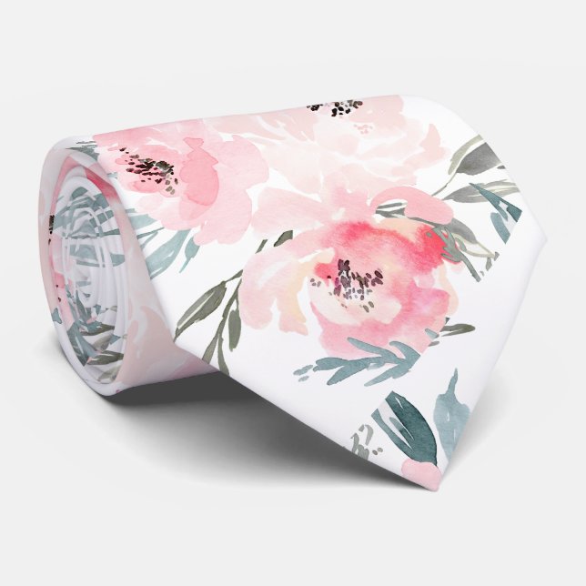 PixDezines H2 Frühlingsblumen Blush+Slate Blau Krawatte (Gerollt)