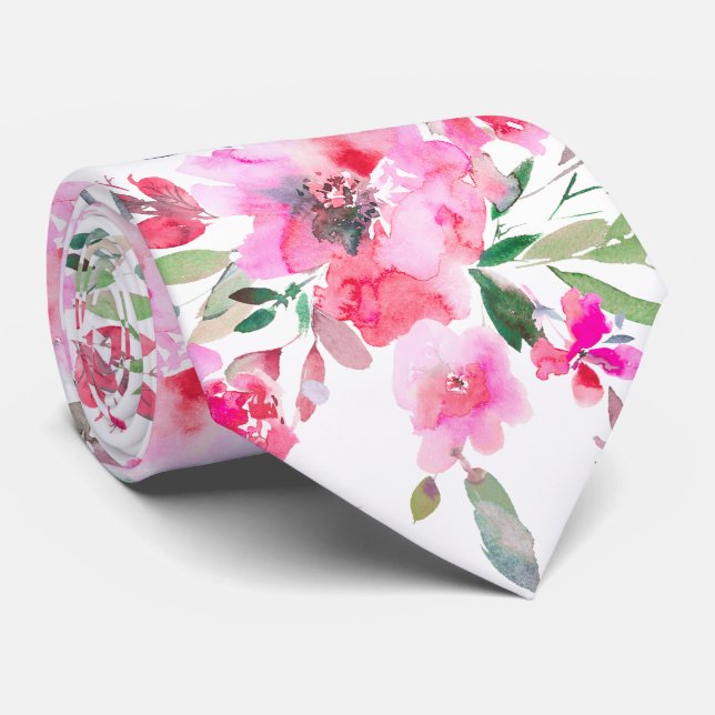 PixDezines H2 Frühlingsblumen Rosa Rot Krawatte (Gerollt)