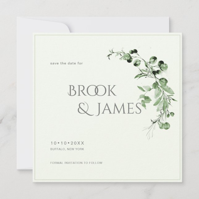 PixDezines H2 Grüne Eukalyptus Save the Date (Vorderseite)