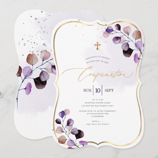 PixDezines H2 Lila Eukalyptusbestätigung Einladung (Vorne/Hinten)