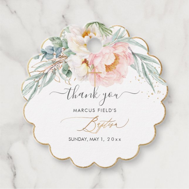 PixDezines H2 Peonies Eukalyptus Taufe Geschenkanhänger (Vorderseite)