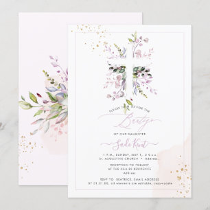 PixDezines H2 Pink Eukalyptus Bautizo Einladung