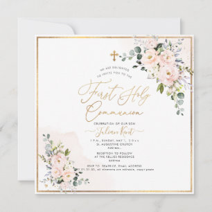 PixDezines H2 Rosen in Blush Erster Heiliger Kommu Einladung