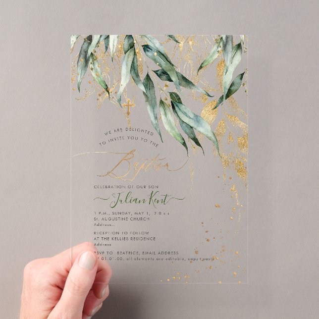 PixDezines H2 Rustic Willow Gum Eucalyptus Baptism Acryleinladungen (Insitu (Handheld))
