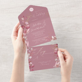 PixDezines H2 Rustikale Dusty Rose Eukalyptus Gold All In One Einladung