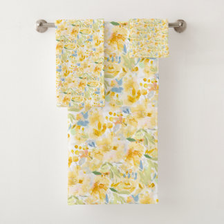 PixDezines H2 Sommerblumen Gelbtöne Badhandtuch Set