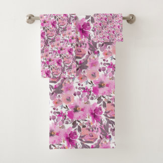 PixDezines H2 Sommerblumen Magenta Mauve Badhandtuch Set