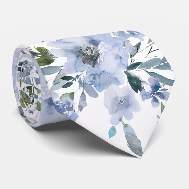 PixDezines H2 Spring Flowers Dusty Blue Navy Krawatte (Gerollt)