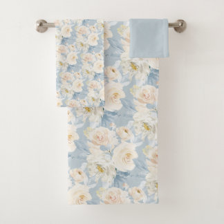 PixDezines H2 Staubblaue Rosen Badhandtuch Set