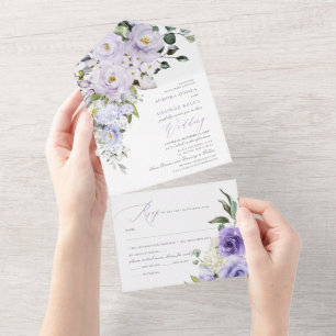 PixDezines H2 Staubig violette Rosen Hydrangea All In One Einladung