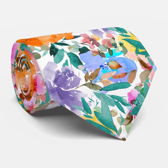 PixDezines H2 Summer Flowers Bright Hues Krawatte (Gerollt)