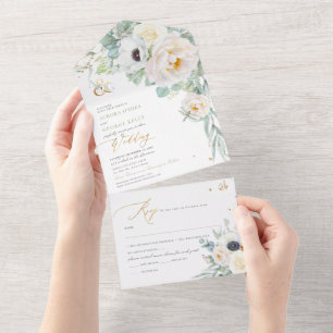 PixDezines H2 White Peonies Anemone All In One Einladung