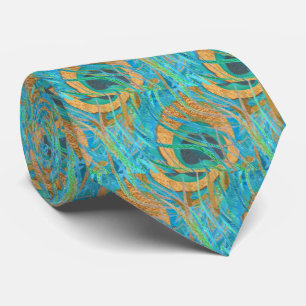 PixDezines Handdrawn H2 Pfau/Cobalt/Aqua Blau Krawatte