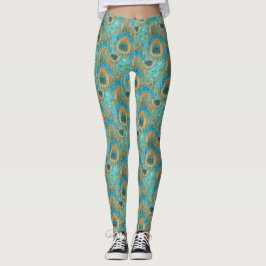 PixDezines Handdrawn H2 Pfau/Cobalt/Aqua Blau Leggings