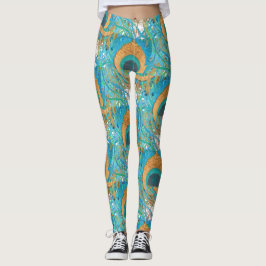 PixDezines Handdrawn H2 Pfau/Cobalt/Aqua Blau Leggings