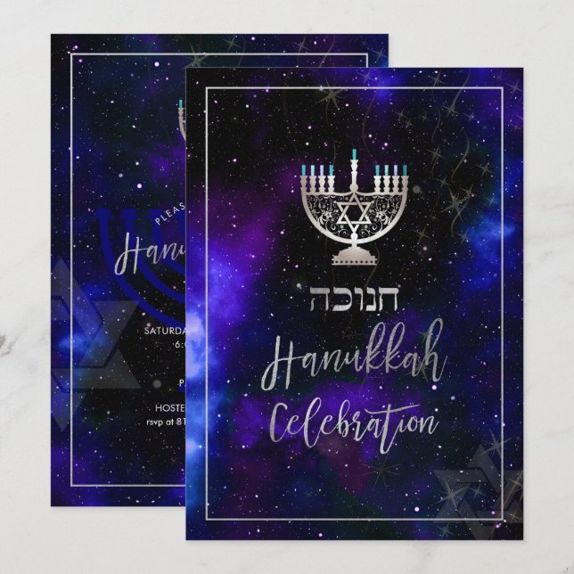 PixDezines Hanukkah Celebration, Fun Script Schrif Einladung (Vorne/Hinten)