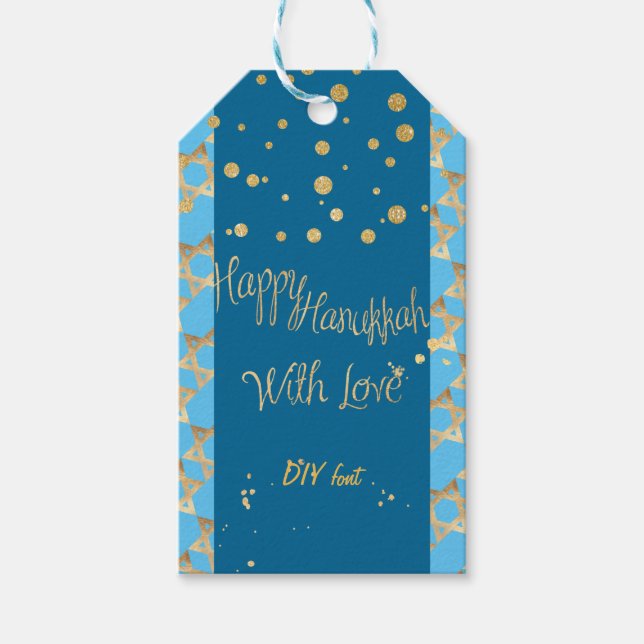 PixDezines Happy Hanukkah/Imitats Gold/DIY Farben Geschenkanhänger (Vorderseite)