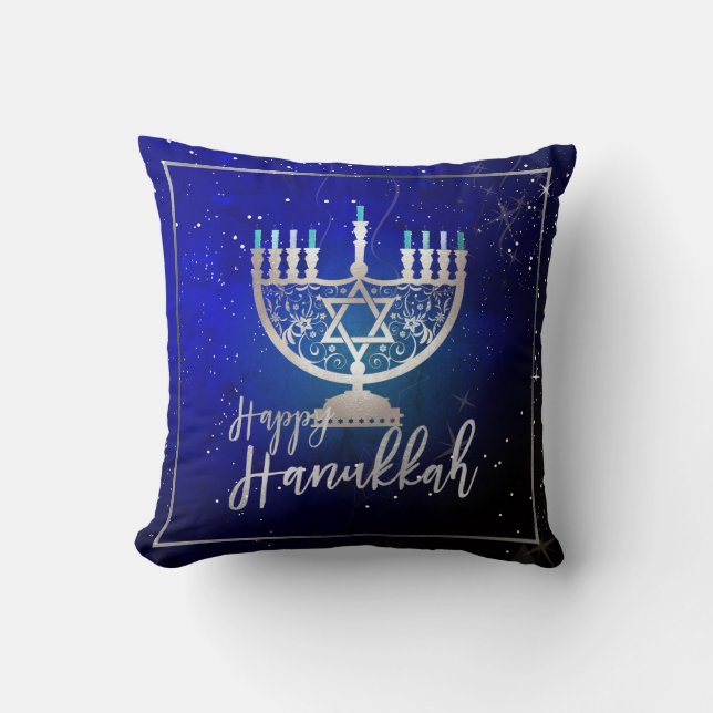 PixDezines Happy Hanukkah|Temple Menorah Kissen (Vorderseite)