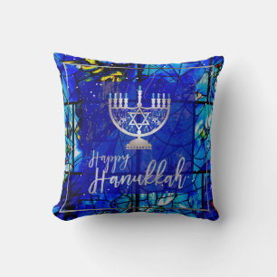 PixDezines Happy Hanukkah verkettetes Glas Kissen
