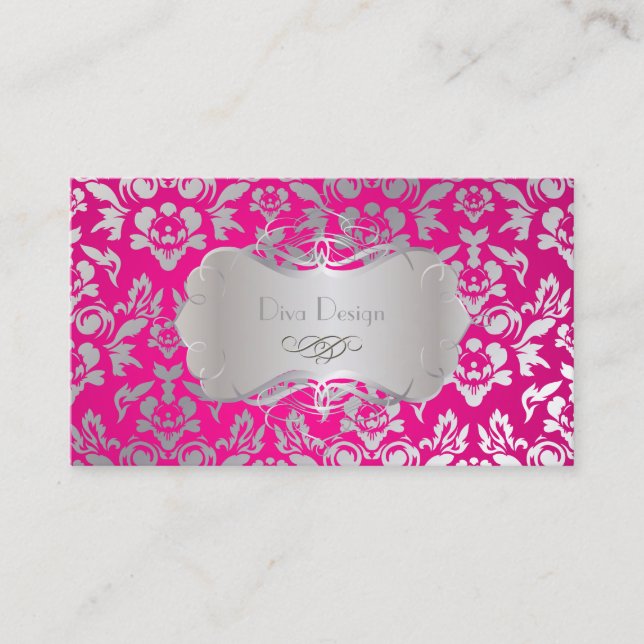 PixDezines Haute Coutour Damask, Imitat Silver Visitenkarte (Vorderseite)
