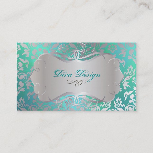PixDezines Haute Coutour Damask, Imitat Silver Visitenkarte (Vorderseite)
