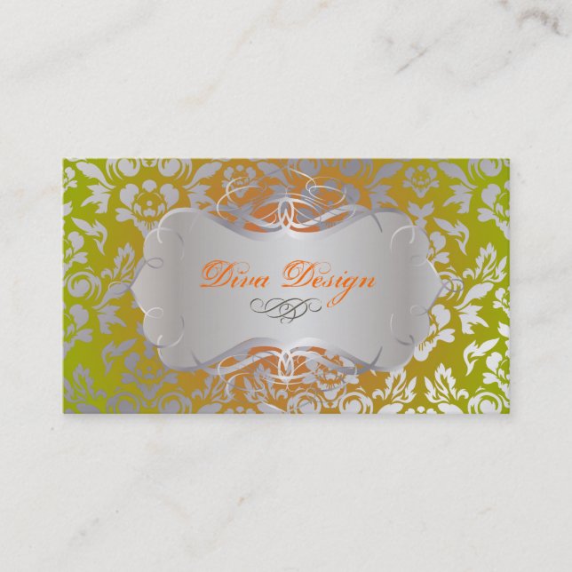 PixDezines Haute Coutour Damask, Imitate Silber Visitenkarte (Vorderseite)