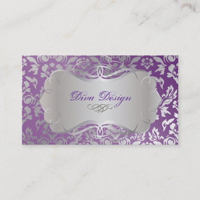 PixDezines Haute Coutour Damask, Imitate Silber Visitenkarte (Vorderseite)