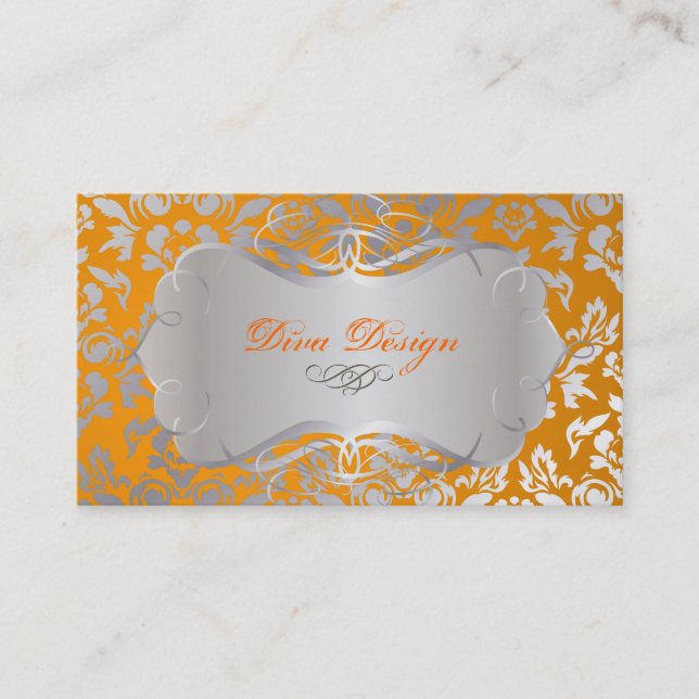 PixDezines Haute Coutour Damask, Imitate Silber Visitenkarte (Vorderseite)