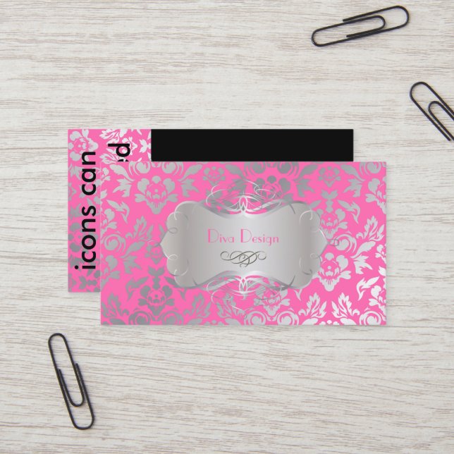 PixDezines Haute Coutour Damask, Imitate Silver/DI Visitenkarte (Vorderseite/Rückseite Beispiel)