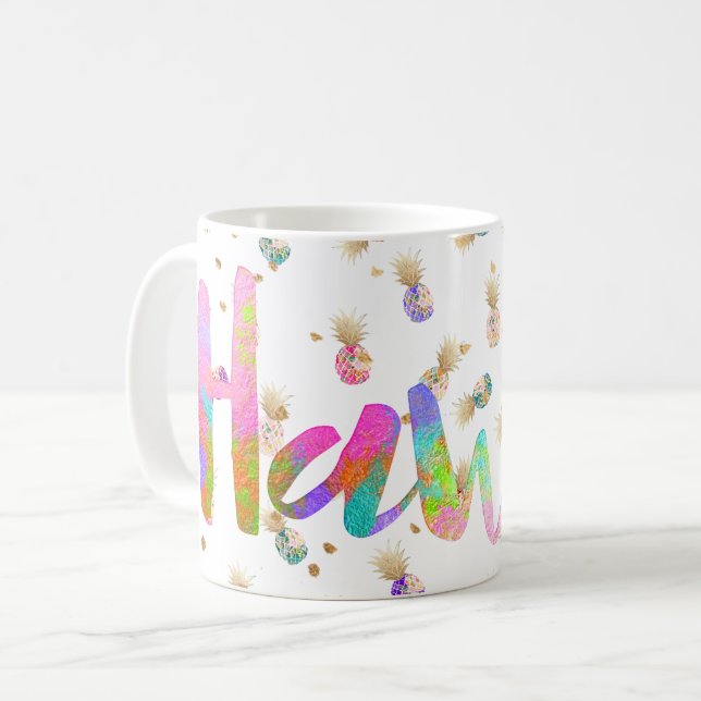 PixDezines Hawaii Lava Rainbow Aloha Ananas Kaffeetasse (Vorderseite Links)