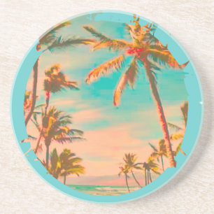 PixDezines Hawaiianische Vintage-Strandszene Sandstein Untersetzer