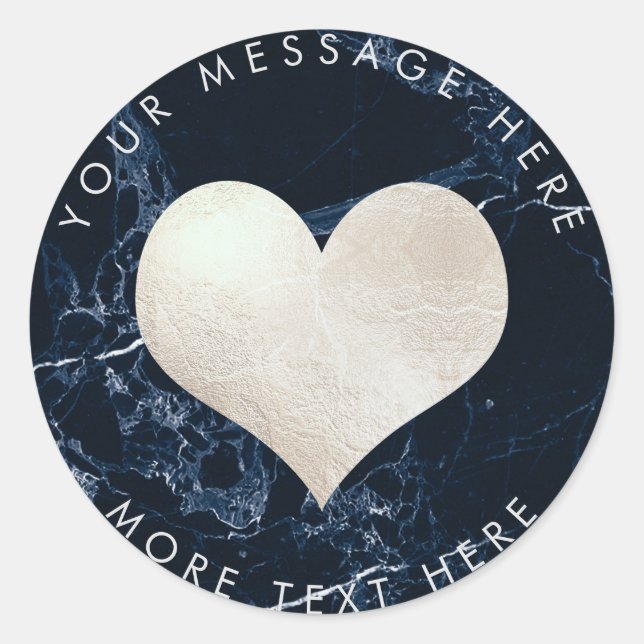 PixDezines HEART IMITATE SILVER+BLUE MARBLE Runder Aufkleber (Vorderseite)