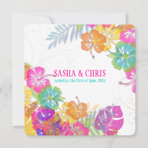 PixDezines heißen rosa+orange Hibiskus+monstera Einladung
