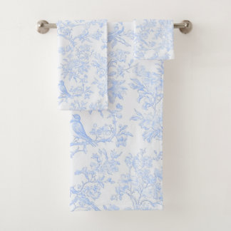 PixDezines Hellblaue Chinoiserie, Vögel Pfingstros Badhandtuch Set