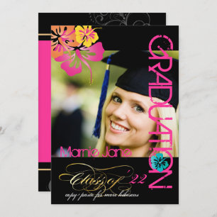 PixDezines HIBISCUS GRADUATION INVITATIONS