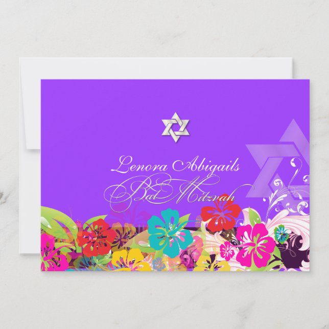 PixDezines Hibiskus/Bat Mitzvah/Farbtöne Einladung (Vorderseite)