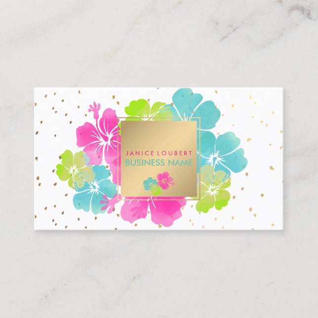 PixDezines Hibiskus/Gold-Speck/DIY-Hintergrund Visitenkarte (Vorderseite)